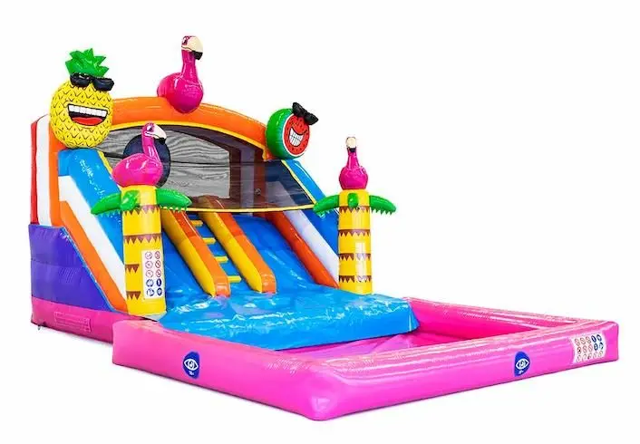 CASTILLO HINCHABLE TOBOGAN FLAMINGO CON PISCINA DESMONTABLE, hinchable en alquiler
